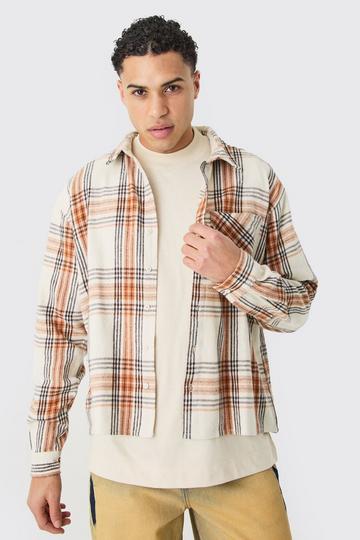 White Boxy Pocket Flannel Shirt