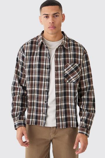 Brown Boxy Pocket Check Shirt