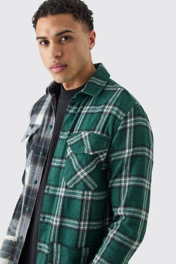 Green Spliced Frayed Flannel Shirt