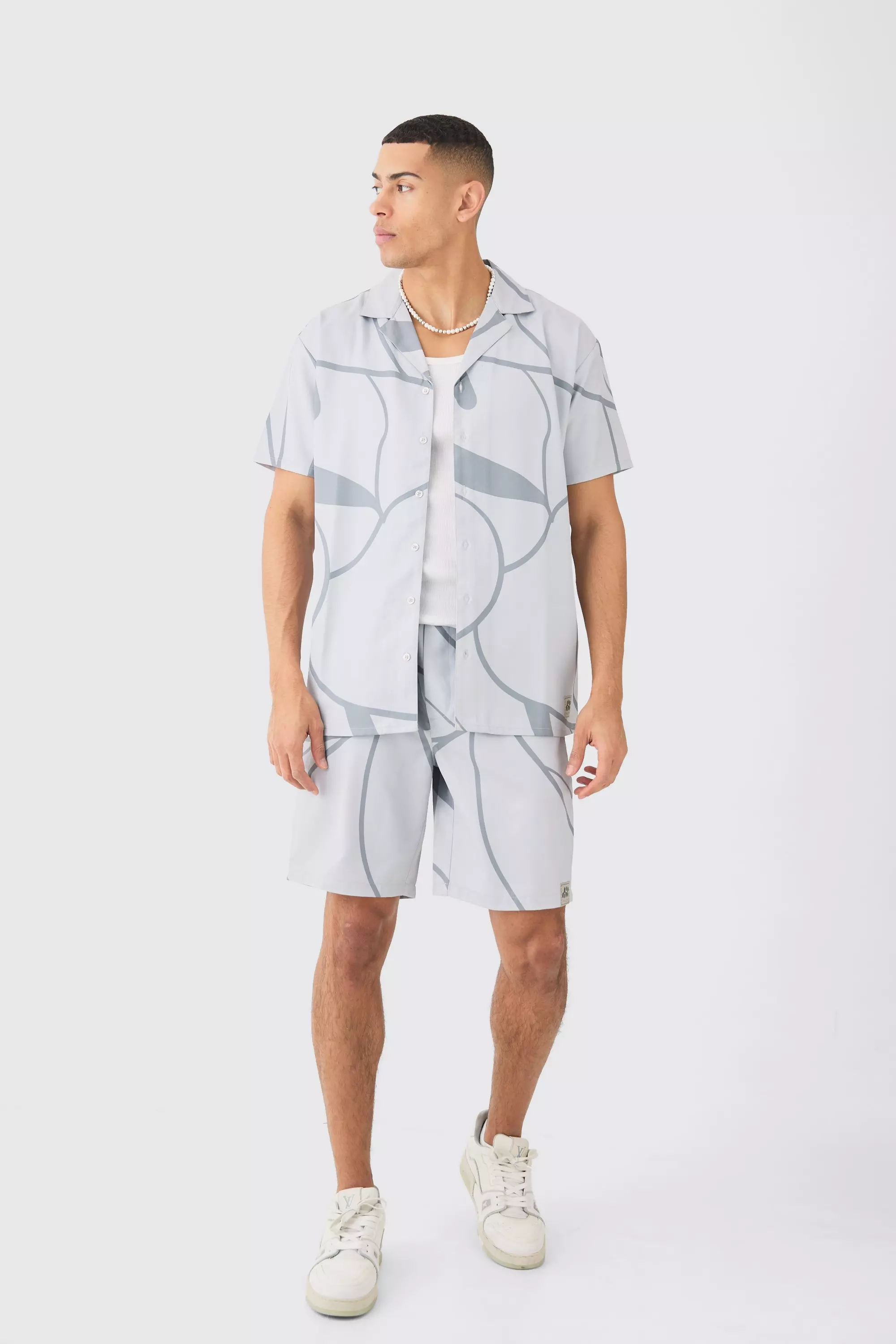 Grey Soft Twill Abstract Printed Tab Shirt And Short alternative image