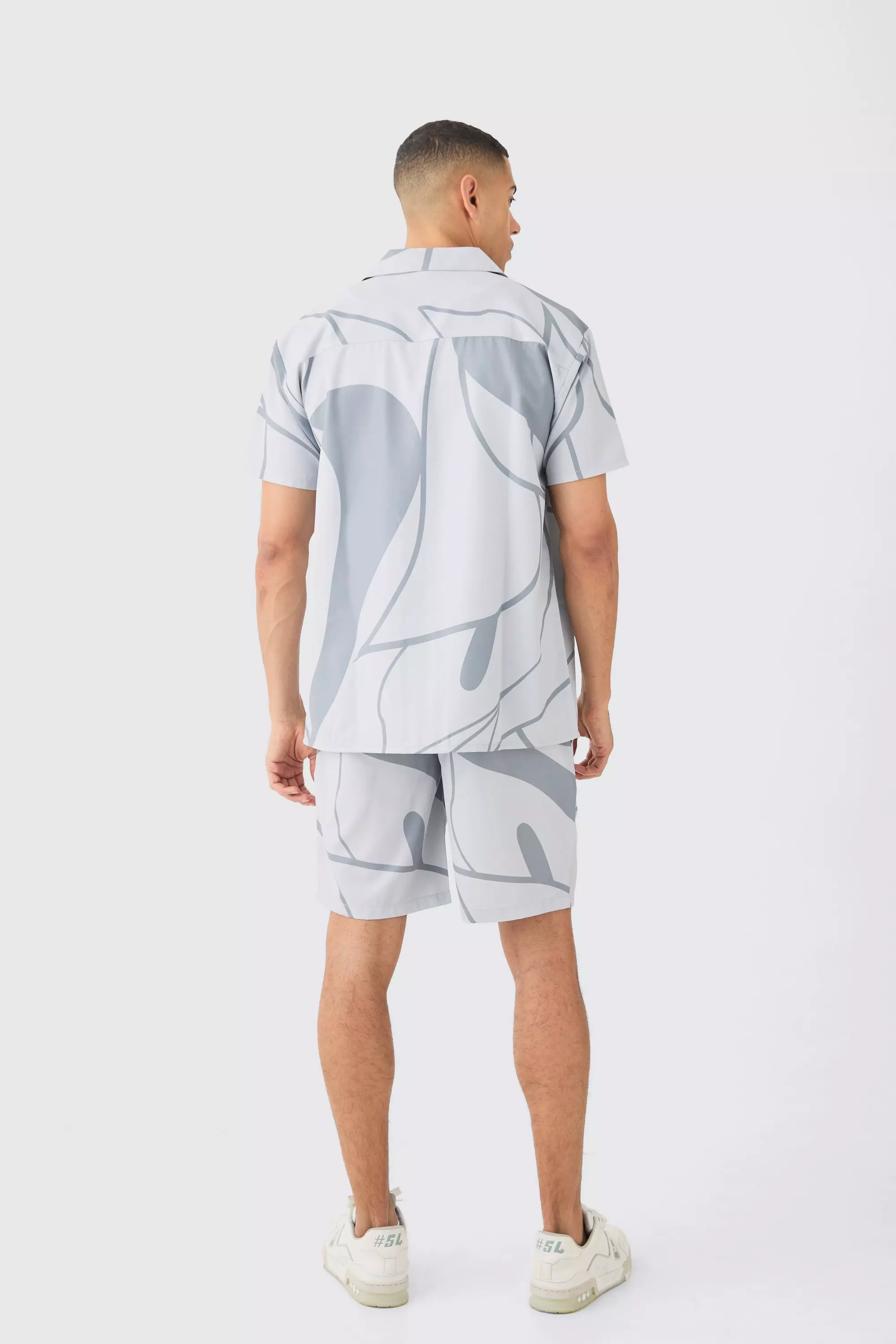 Grey Soft Twill Abstract Printed Tab Shirt And Short alternative image