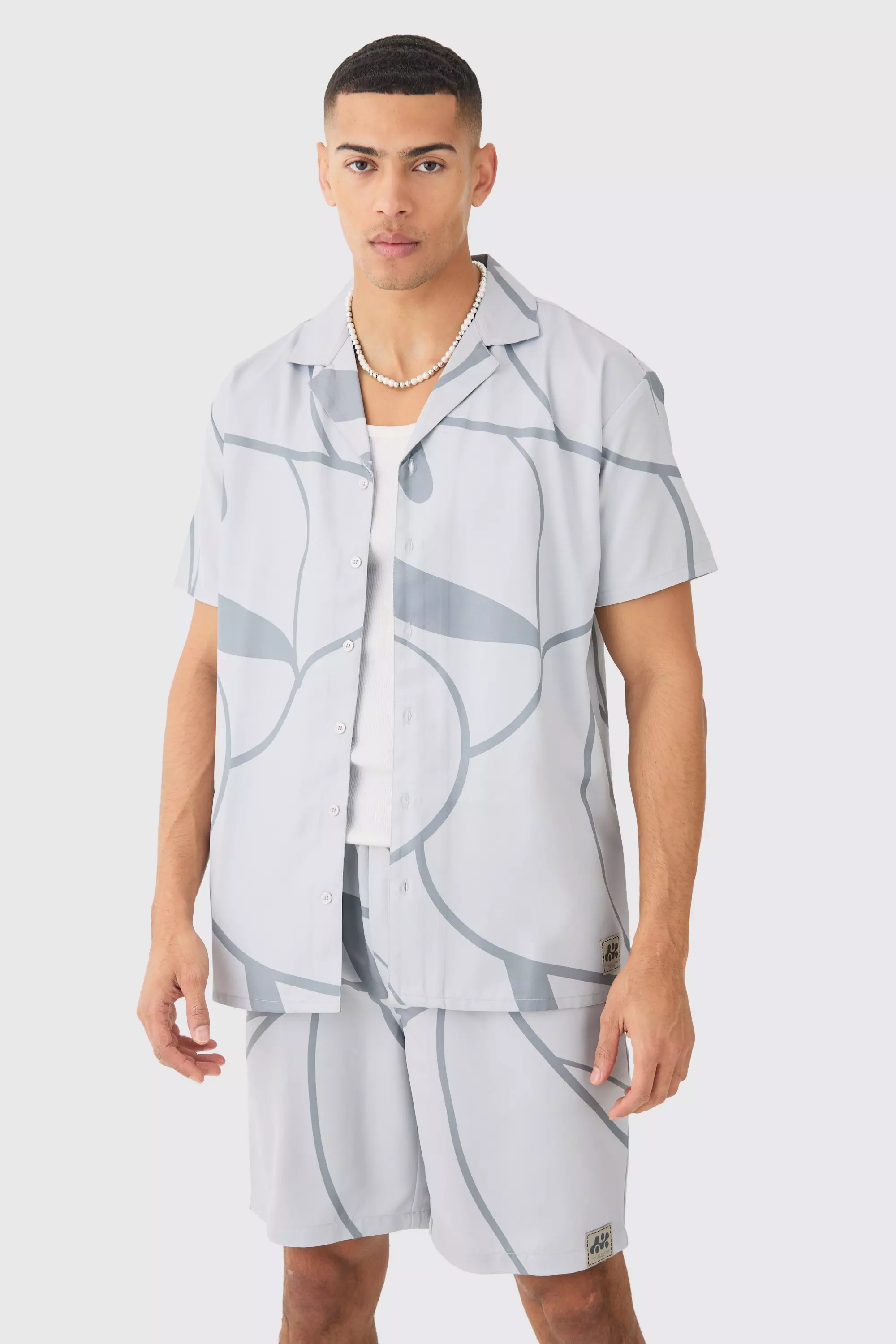 Grey Soft Twill Abstract Printed Tab Shirt And Short alternative image