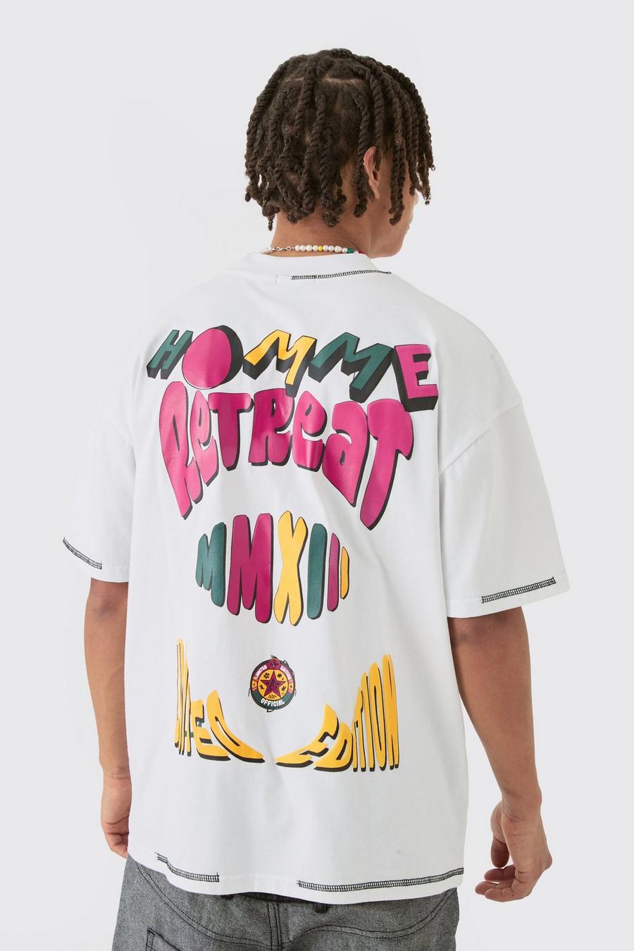 White Homme Heavyweight Retreat Multi Graphic Oversized T-shirt