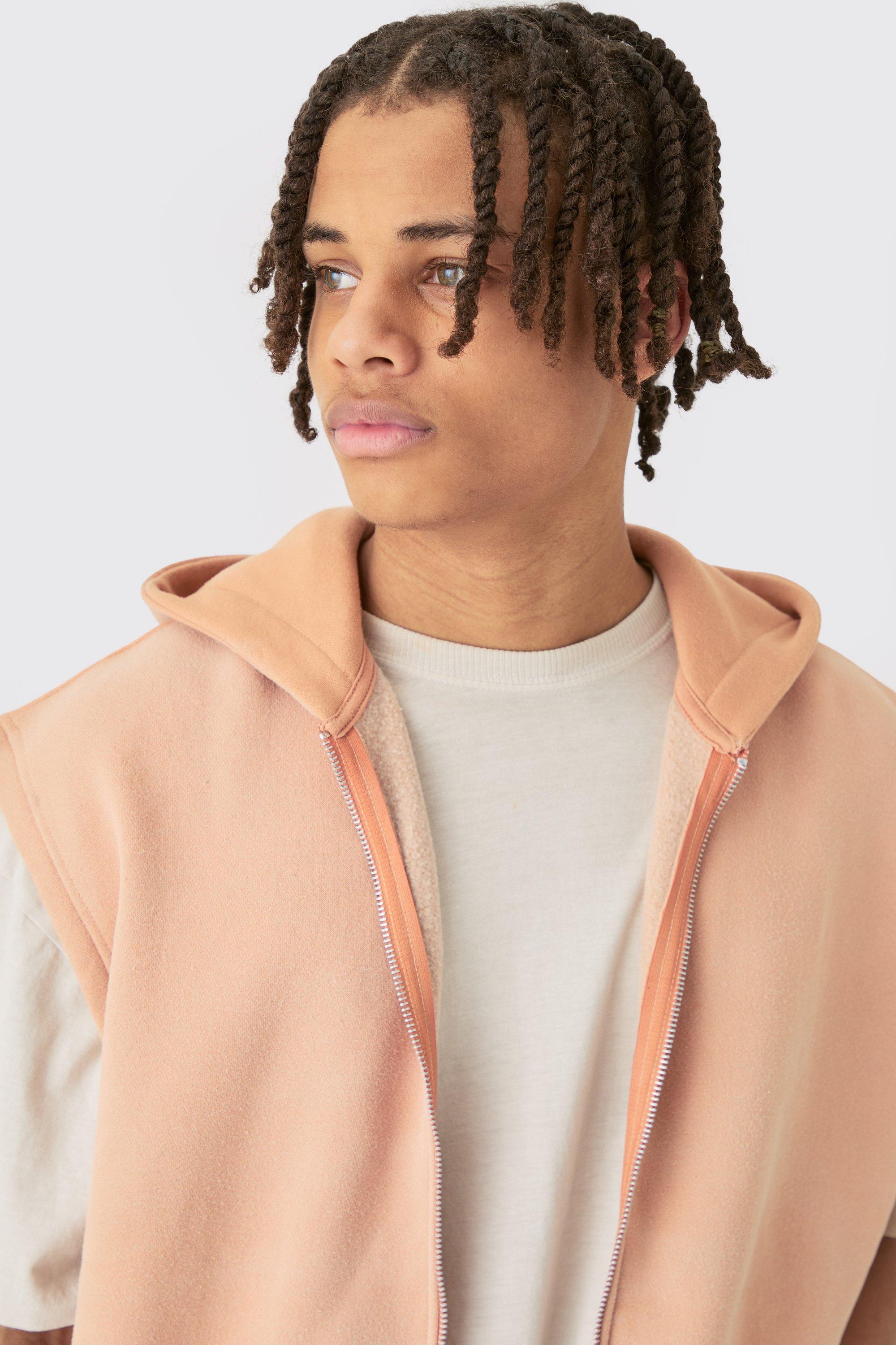 Oversized Zip Through Washed Sleeveless Hoodie boohoo