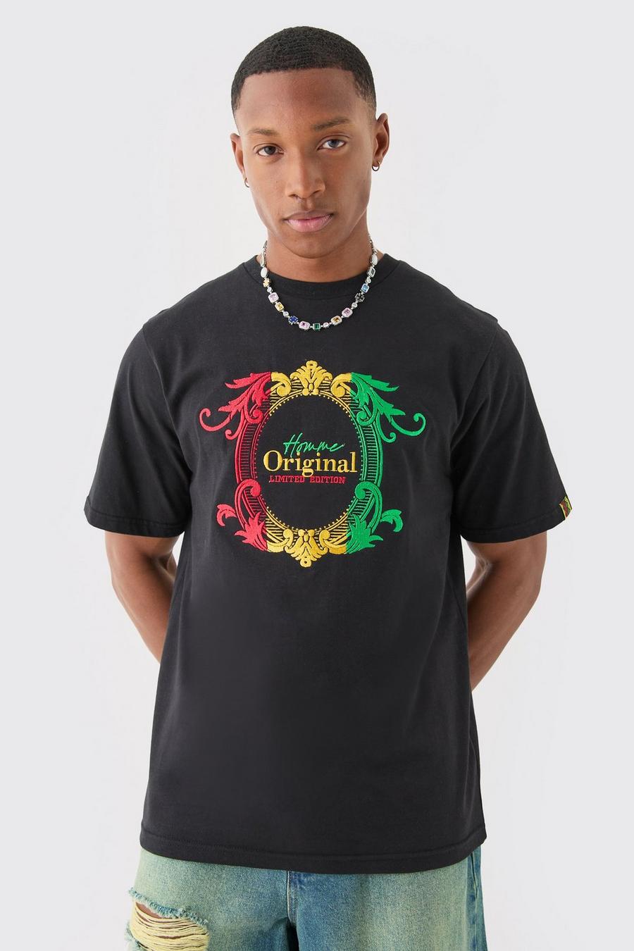 Black Regular Embroidered Graphic T-shirt image number 1