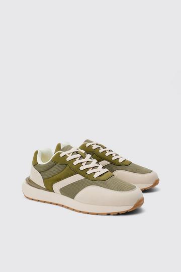 Contrast Chunky Sole Sneakers In Khaki khaki