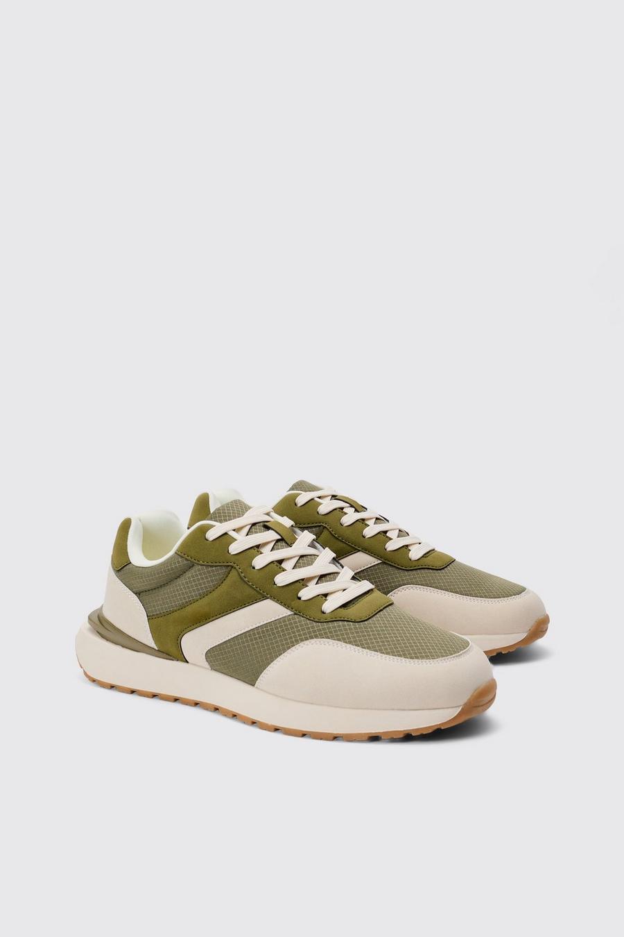 Contrast Chunky Sole Trainers In Khaki image number 1