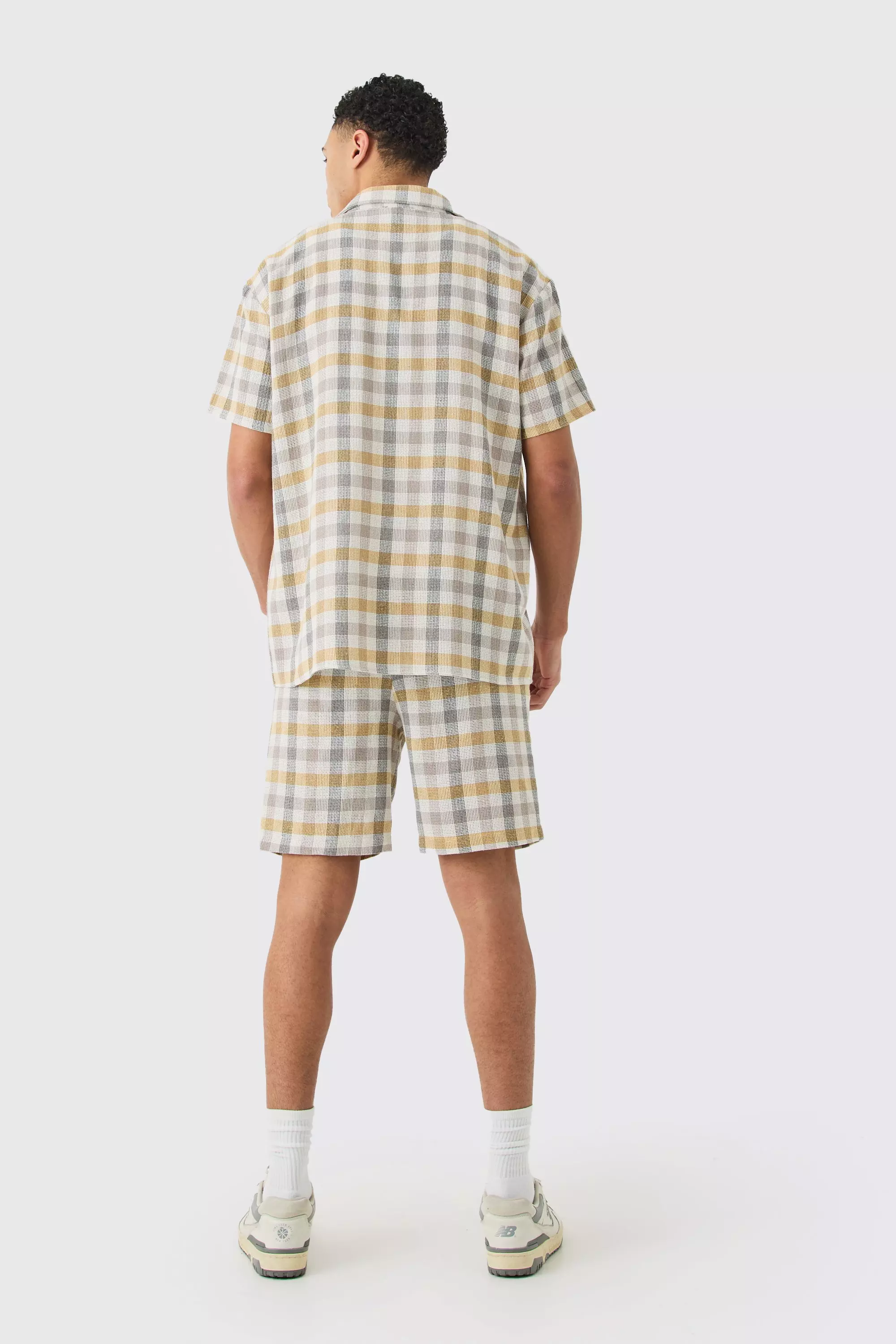 Yellow Oversized Mini Textured Check Shirt And Short alternative image