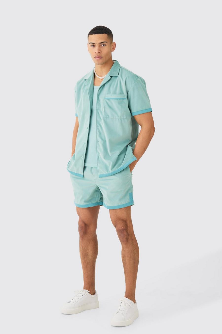 Blue Oversize skjorta och shorts i mocka image number 1