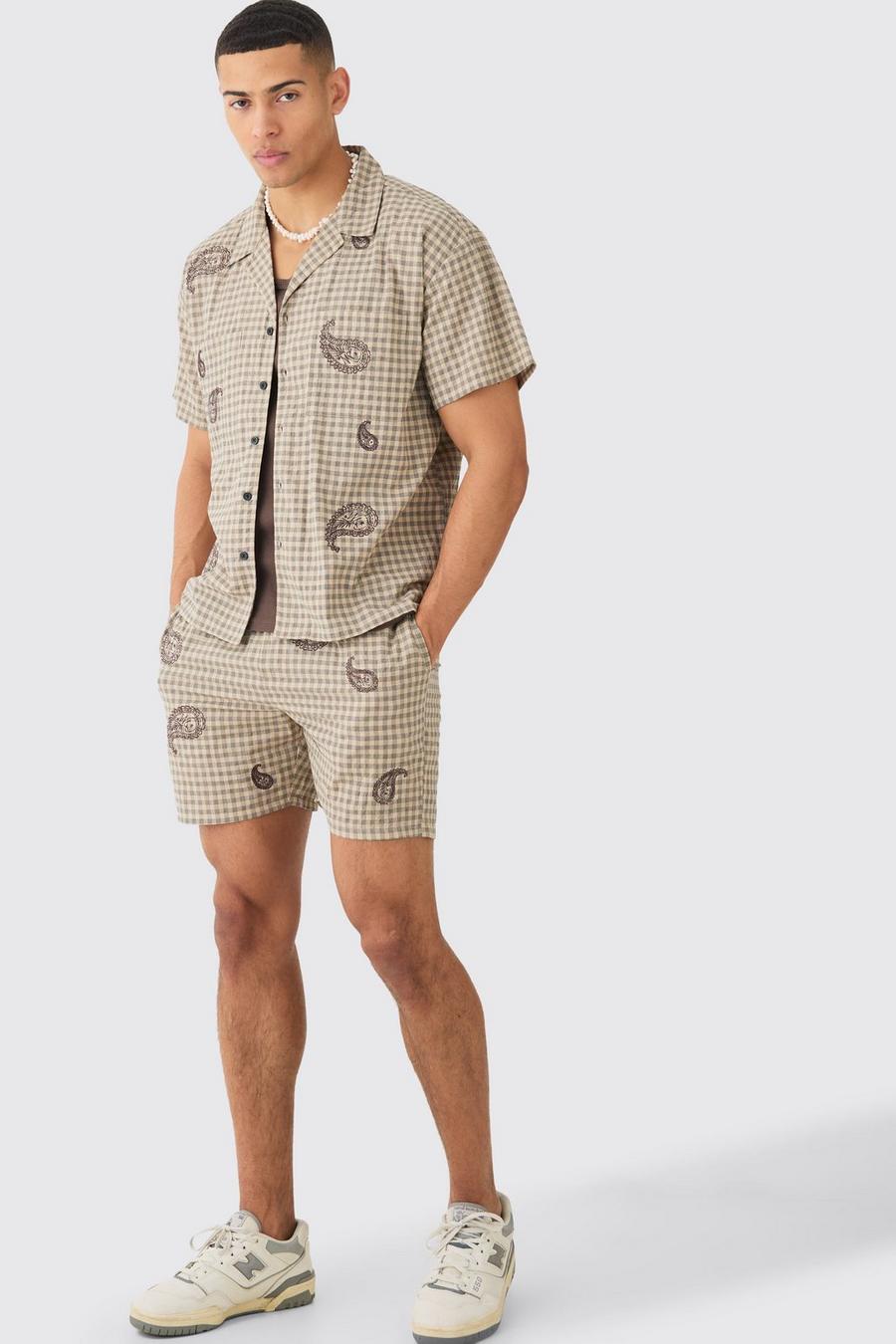 Stone Rutig skjorta och shorts med brodyr image number 1