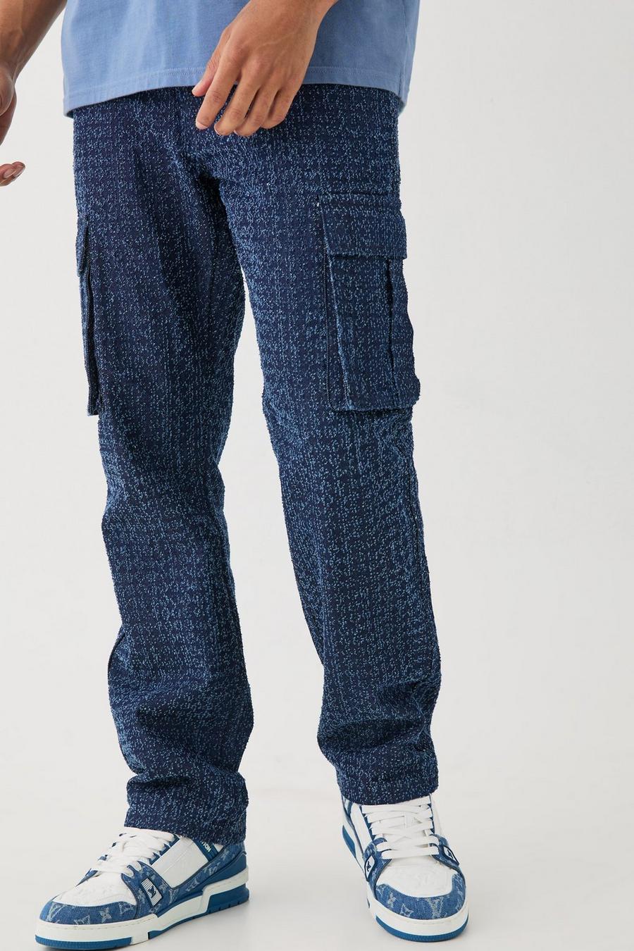 Dark blue Onbewerkte Versleten Baggy Cargo Jeans image number 1