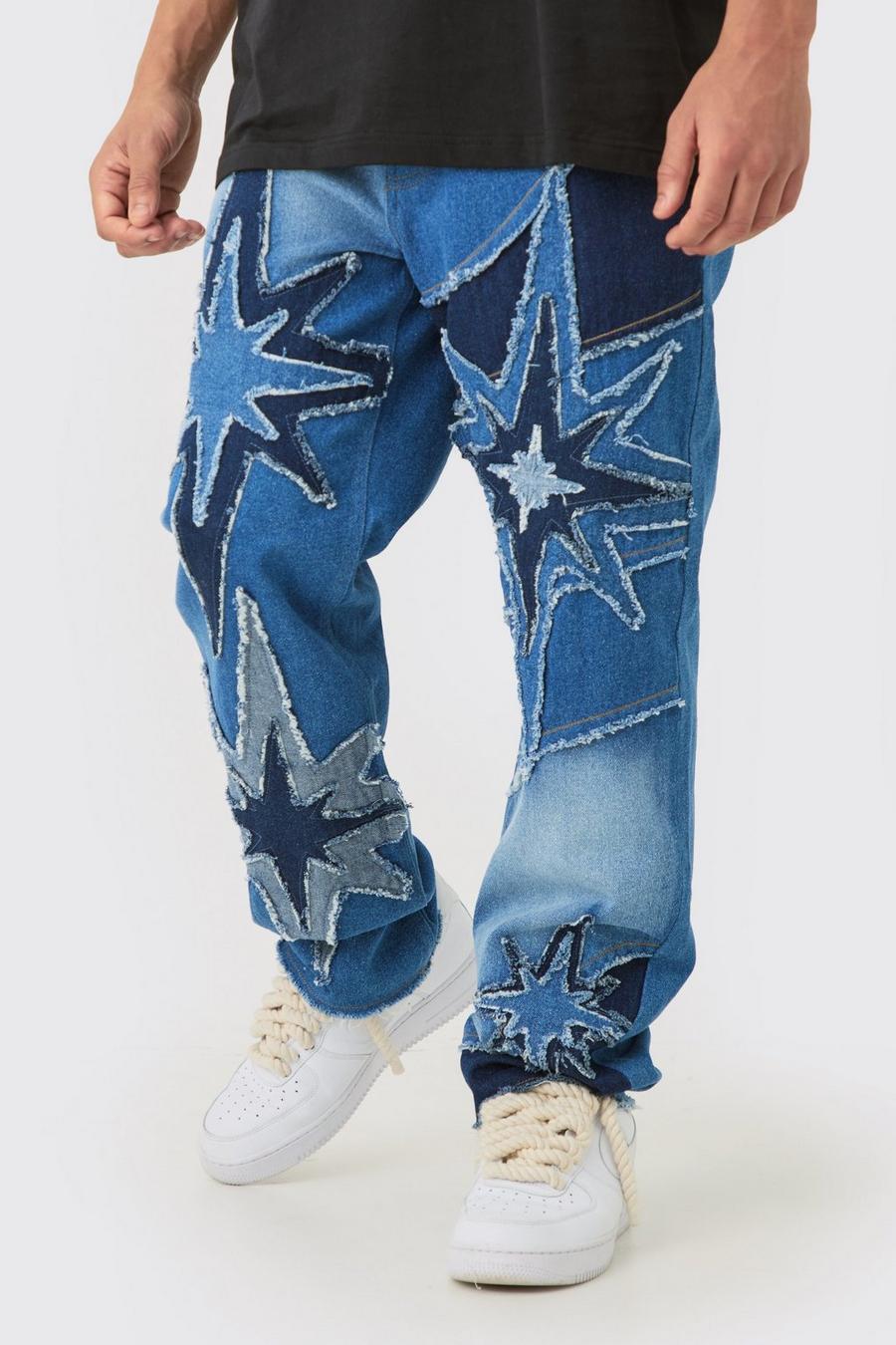 Lockere Jeans in Blau mit Sternen, Ice blue image number 1