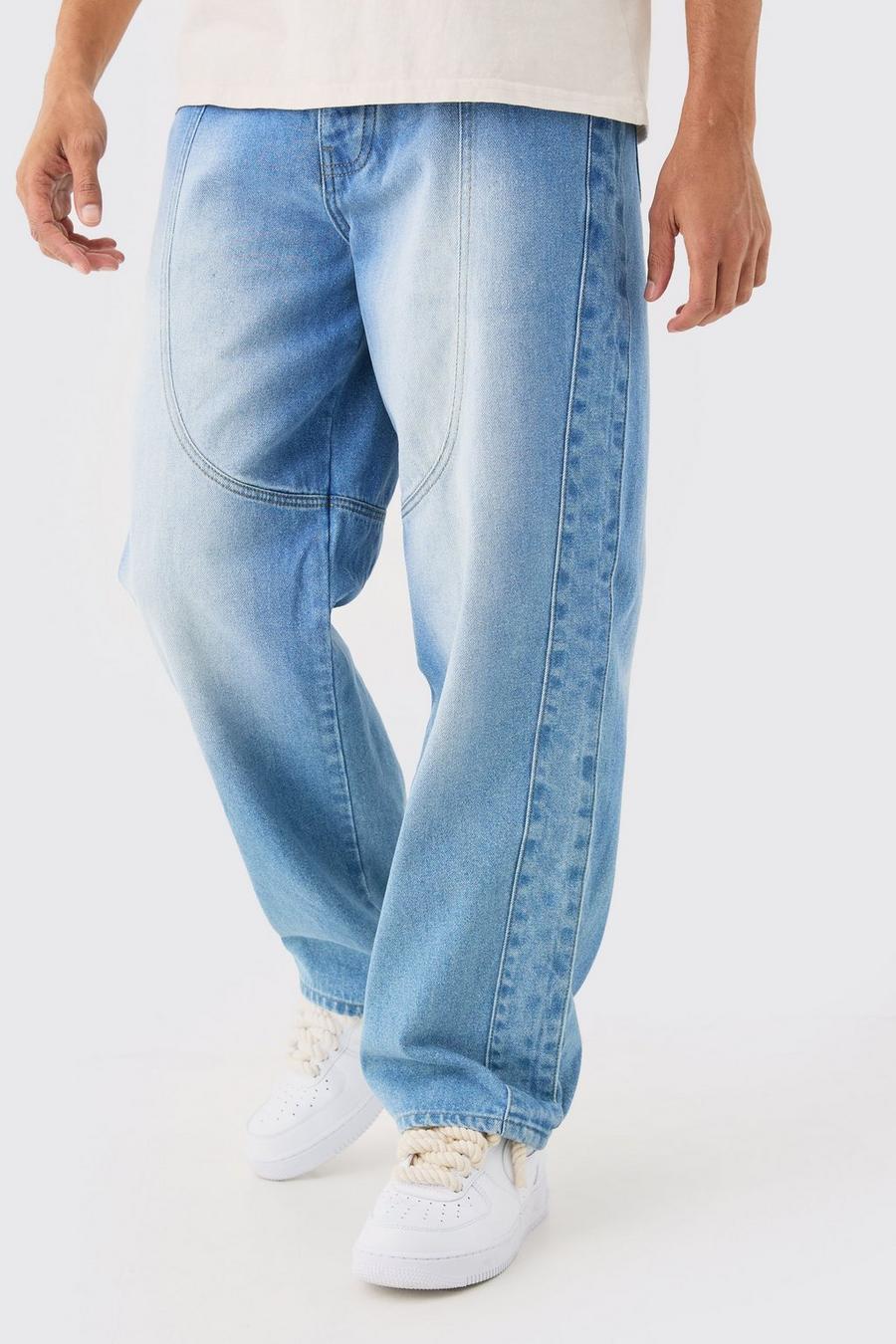 Pantaloni stile Western rilassati in denim rigido blu chiaro, Light blue image number 1