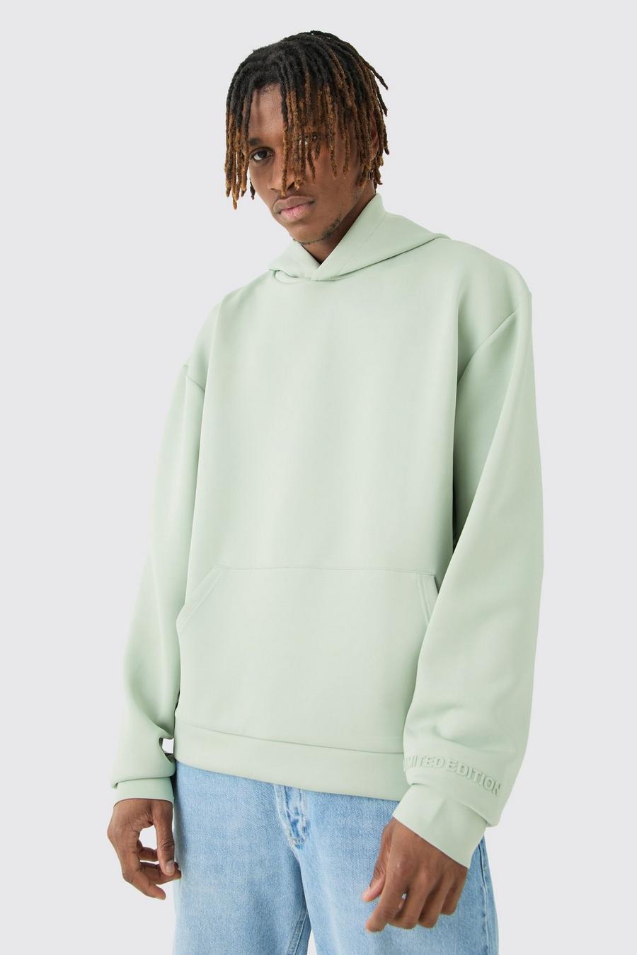 Sage Tall Oversized Boxy Scuba Hoodie Met Reliëf image number 1