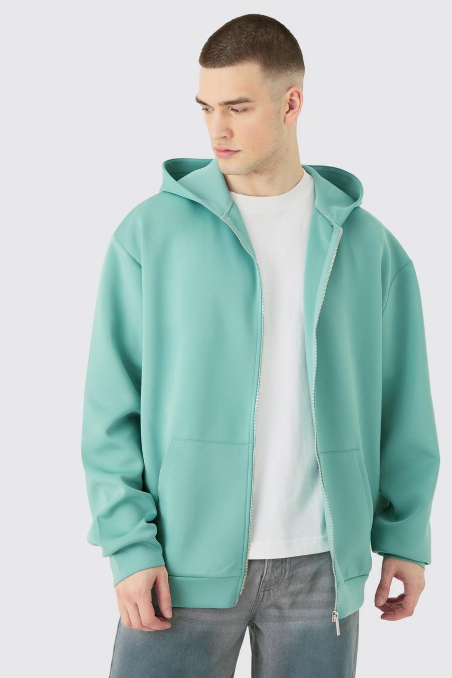 Green Tall Oversized Zip Through Scuba Hoodie image number 1