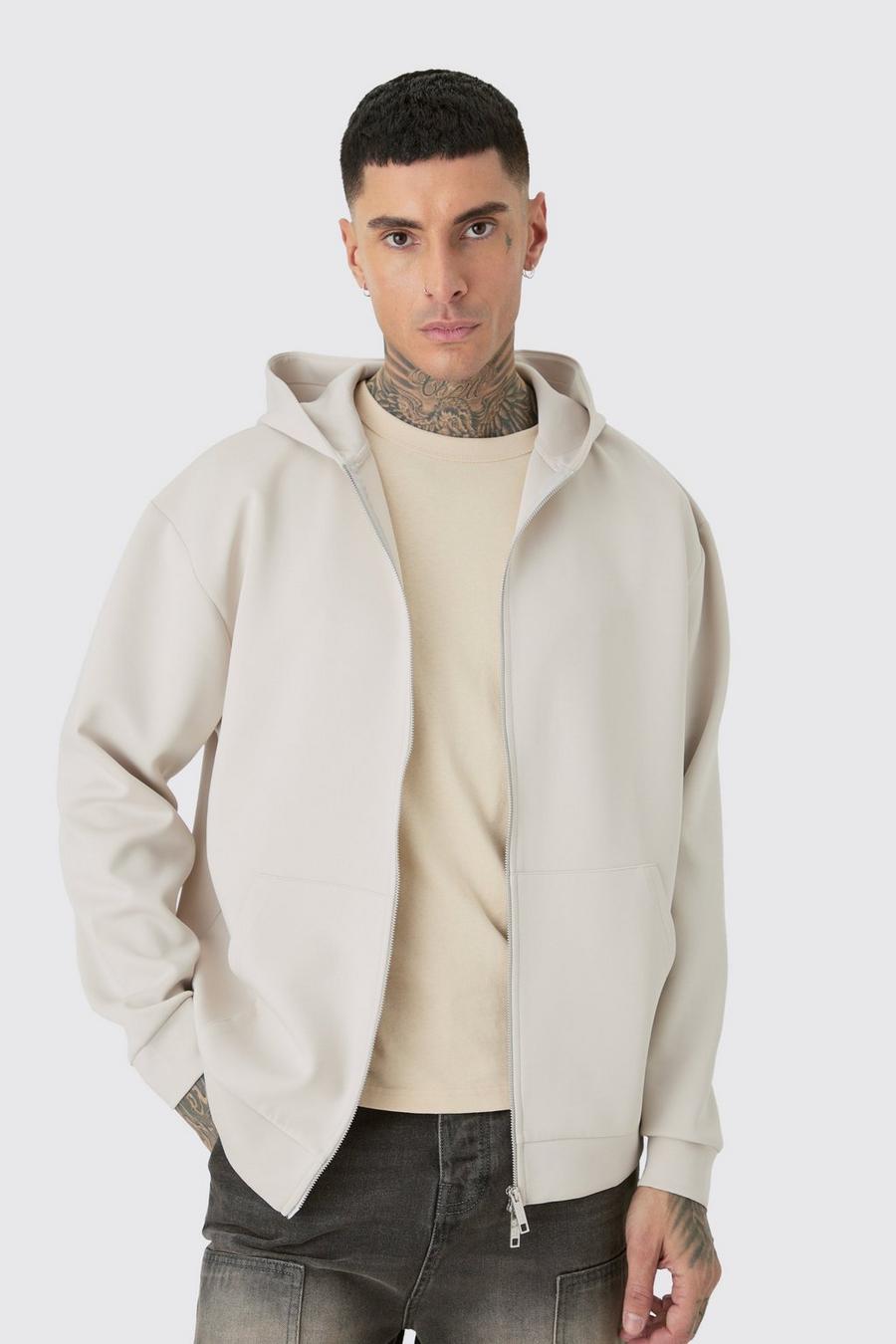 Grey Tall Oversize hoodie i scuba med dragkedja image number 1