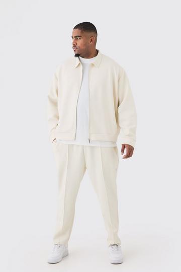 Ecru White Plus Oversized Boxy Scuba Embossed Harrington