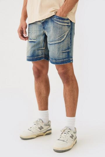 Blue Slim Rigid Denim Short In Vintage Blue