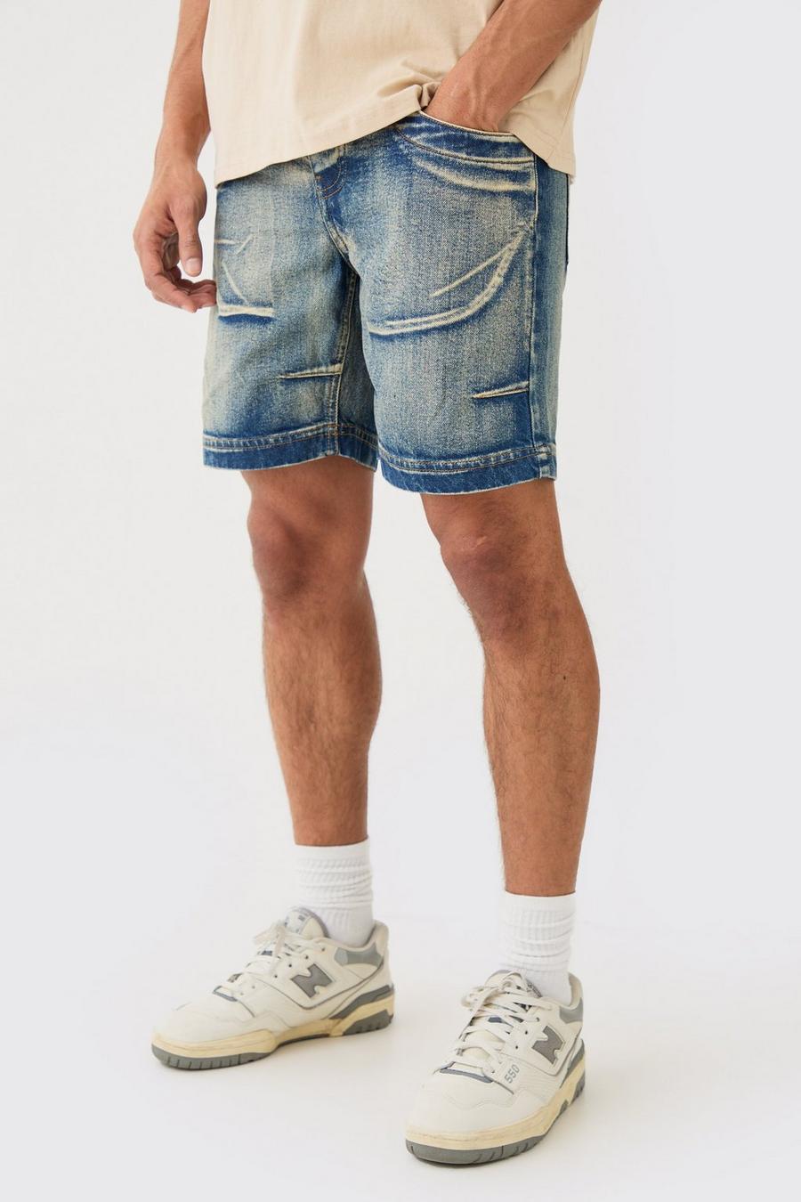 Vintage blue Onbewerkte Blauwe Denim Slim Fit Shorts image number 1