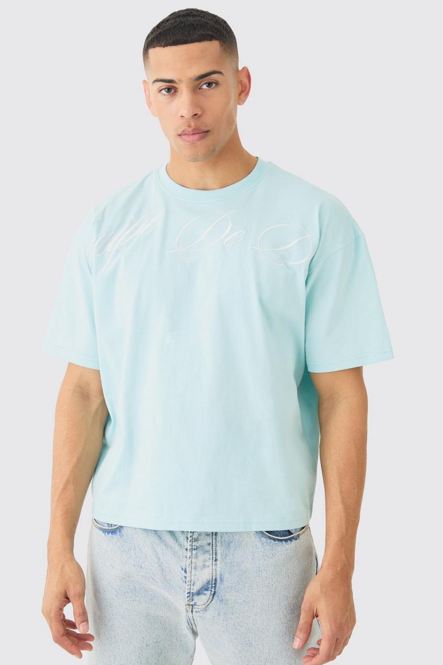 Blue Oversized Boxy Embroidered T-shirt image number 1
