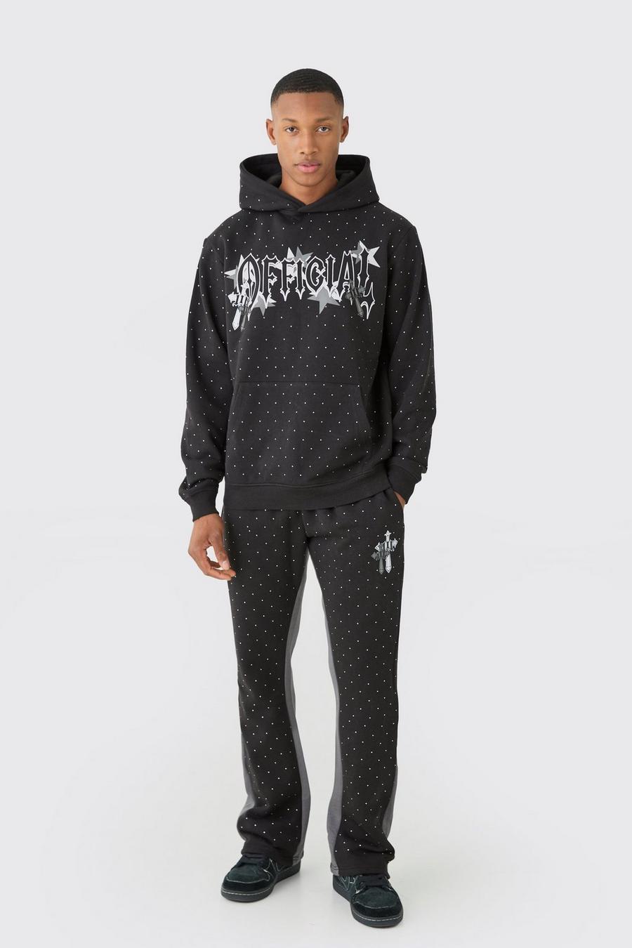 Black Regular Fit All Over Rhinestone Official Tracksuit