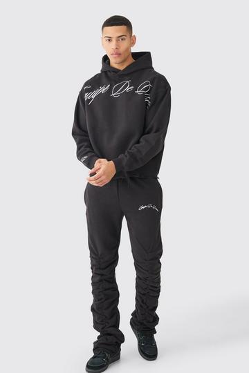 Oversized Boxy Embroidered Stacked Tracksuit black