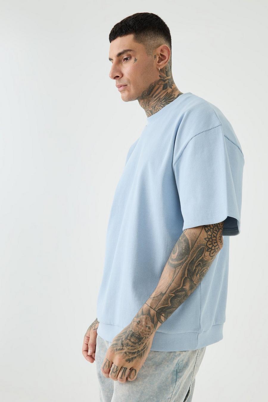 Sky blue Tall Oversized Heavyweight Ribbed Short Sleeve Sweatshirt image number 1