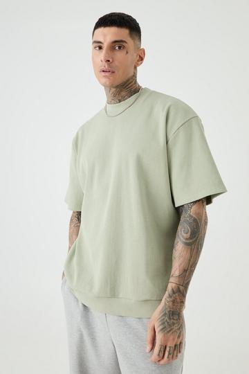 Tall Oversized Heavyweight Ribbed Short Sleeve Sweatshirt sage