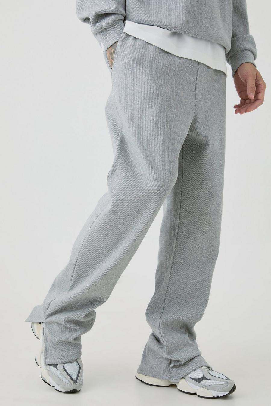 Grey marl Tall Dikke Geribbelde Regular Fit Joggingbroek Met Split image number 1