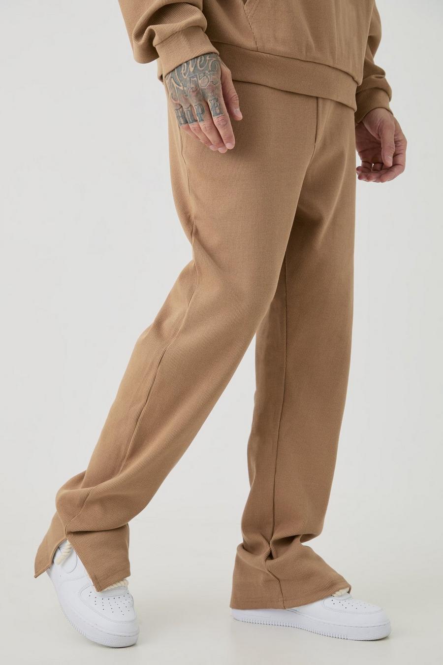 Pantaloni tuta Tall Regular Fit pesanti a coste con spacco sul fondo, Light brown image number 1