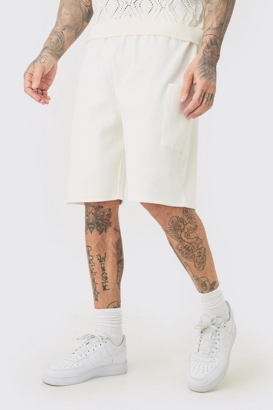 Ecru Tall Relaxed Heavyweight Ribbed Cargo Short image number 1