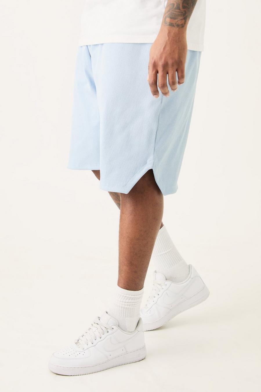 Sky blue Plus Volly Short Length Heavy Weight Ribbed Short