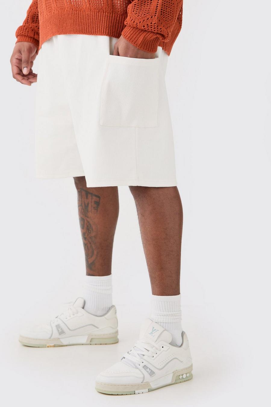 Ecru Plus Relaxed Heavyweight Ribbed Patch Pocket Short