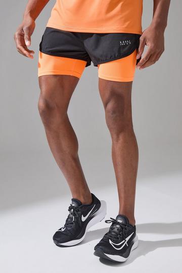 Man Active 2 In 1 Neon Orange 3inch Regular Fit Running Short black