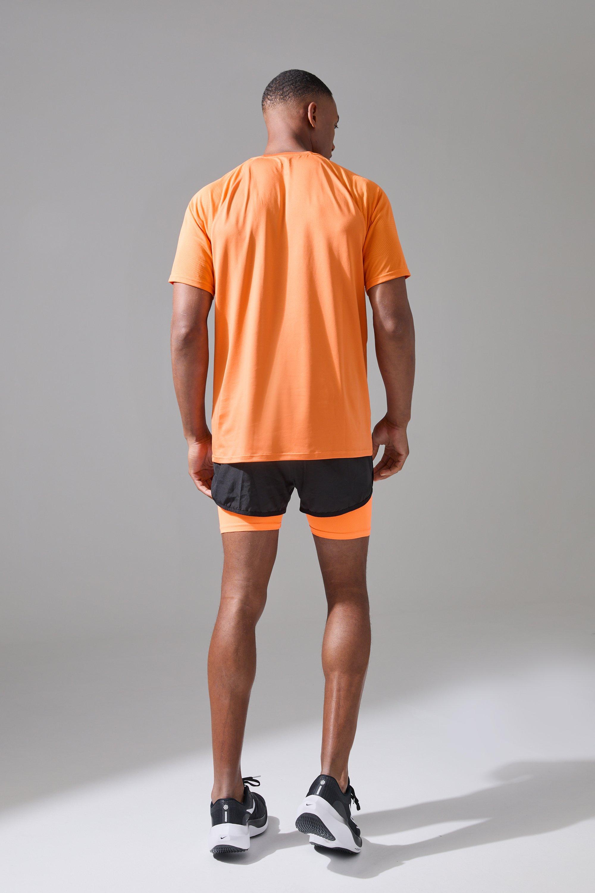 Man Active 2 In 1 Neon Orange 3inch Regular Fit Running Short