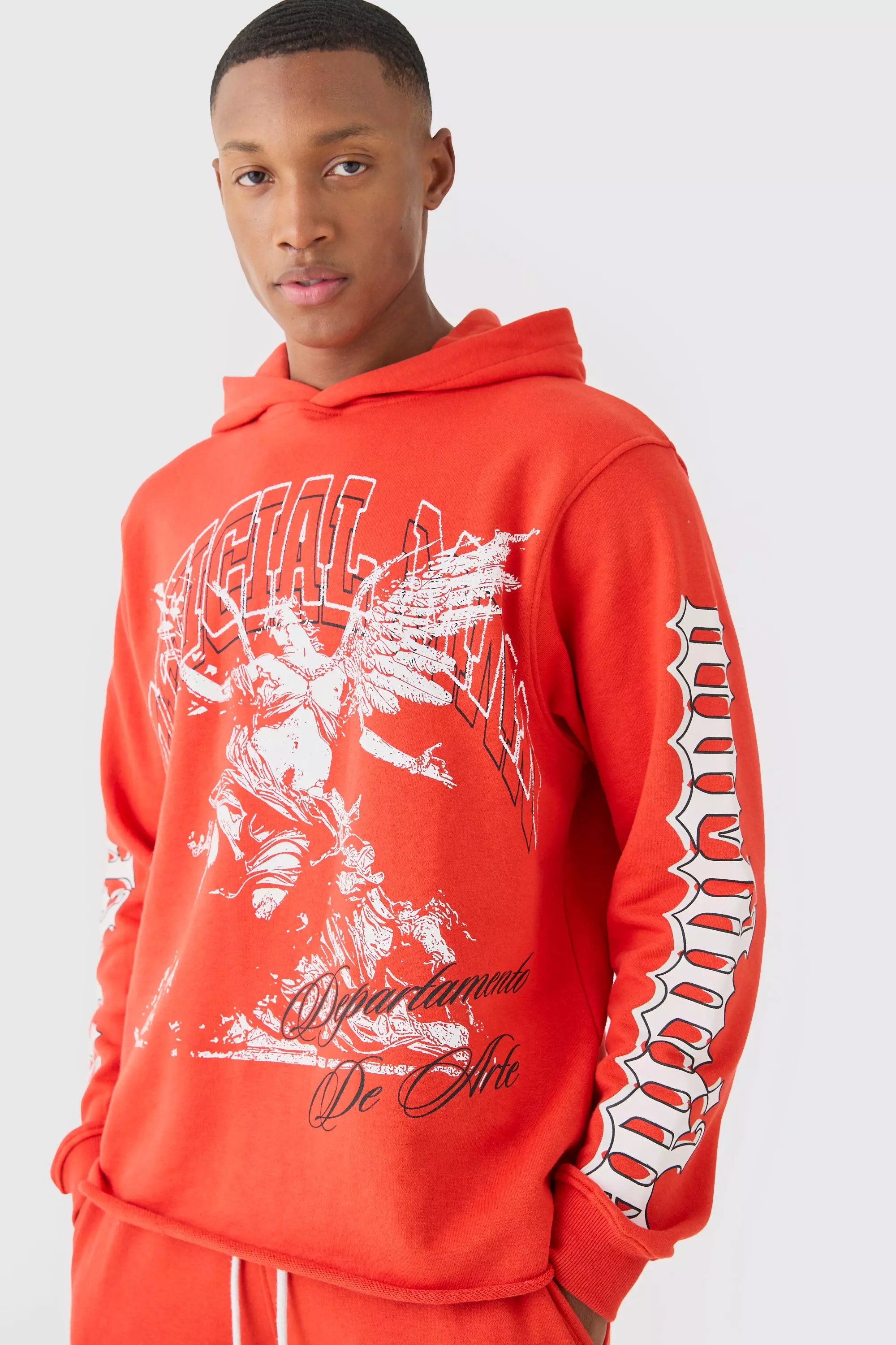 Red Regular Fit Large Graphic Raw Hem Flared Tracksuit alternative image