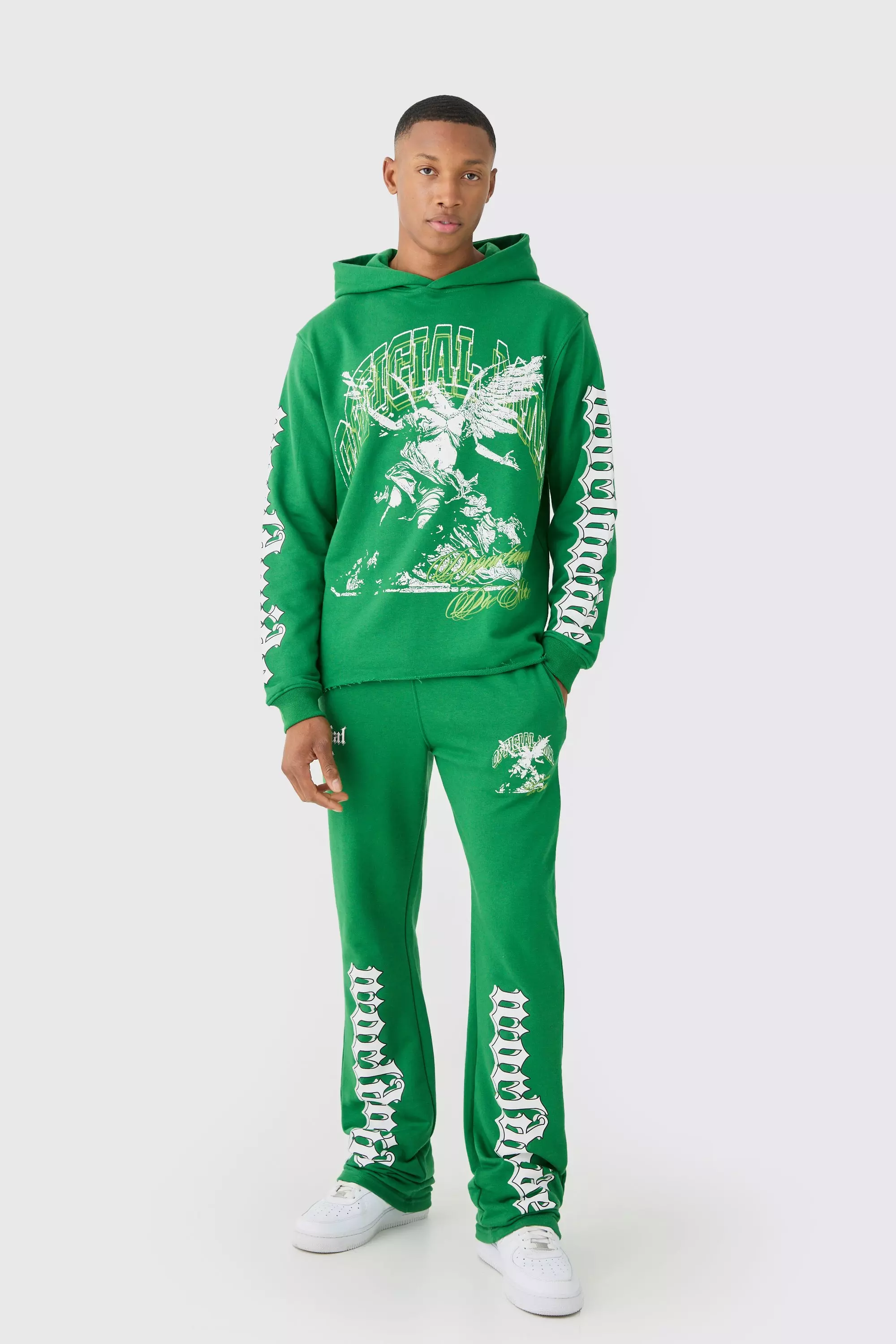Regular Fit Large Graphic Raw Hem Flared Tracksuit