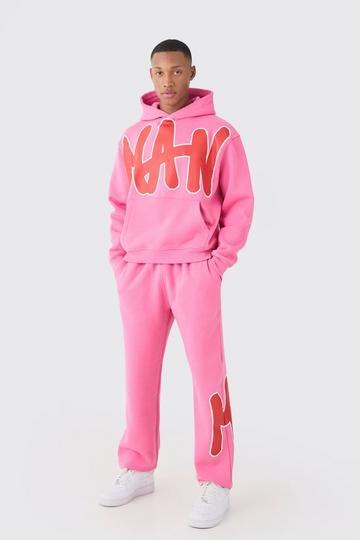 Oversized Man Graphic Hooded Tracksuit pink