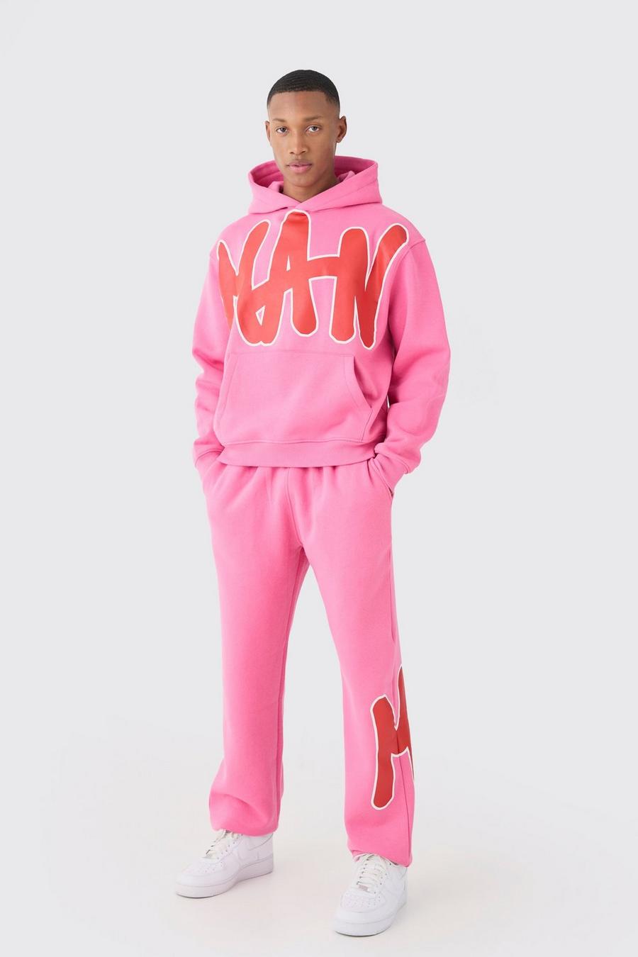 Pink Oversized Man Graphic Hooded Tracksuit image number 1