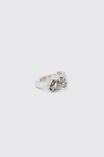 Silver Metal Statement Ring In Silver