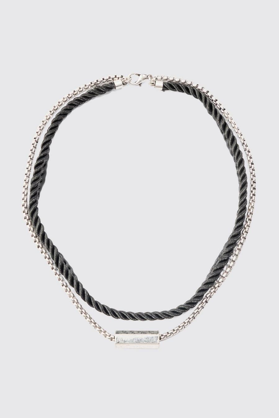 Silver Rope And Chain Multi Layer Necklace