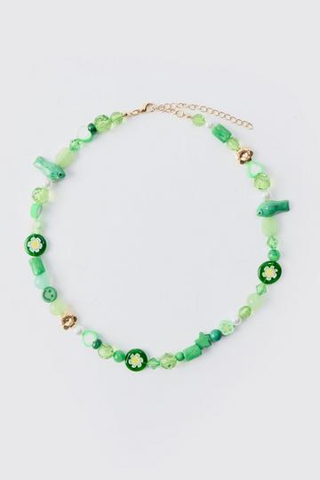 Mixed Beaded Necklace In Green gold