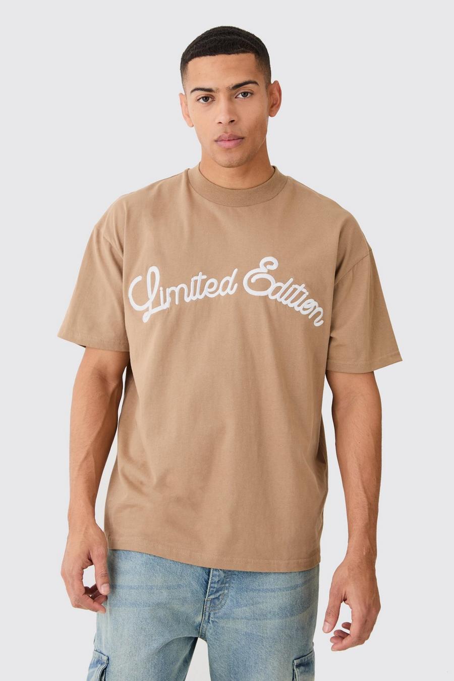 Mocha Oversized Heavyweight 3D Limited Embroidered T-Shirt image number 1