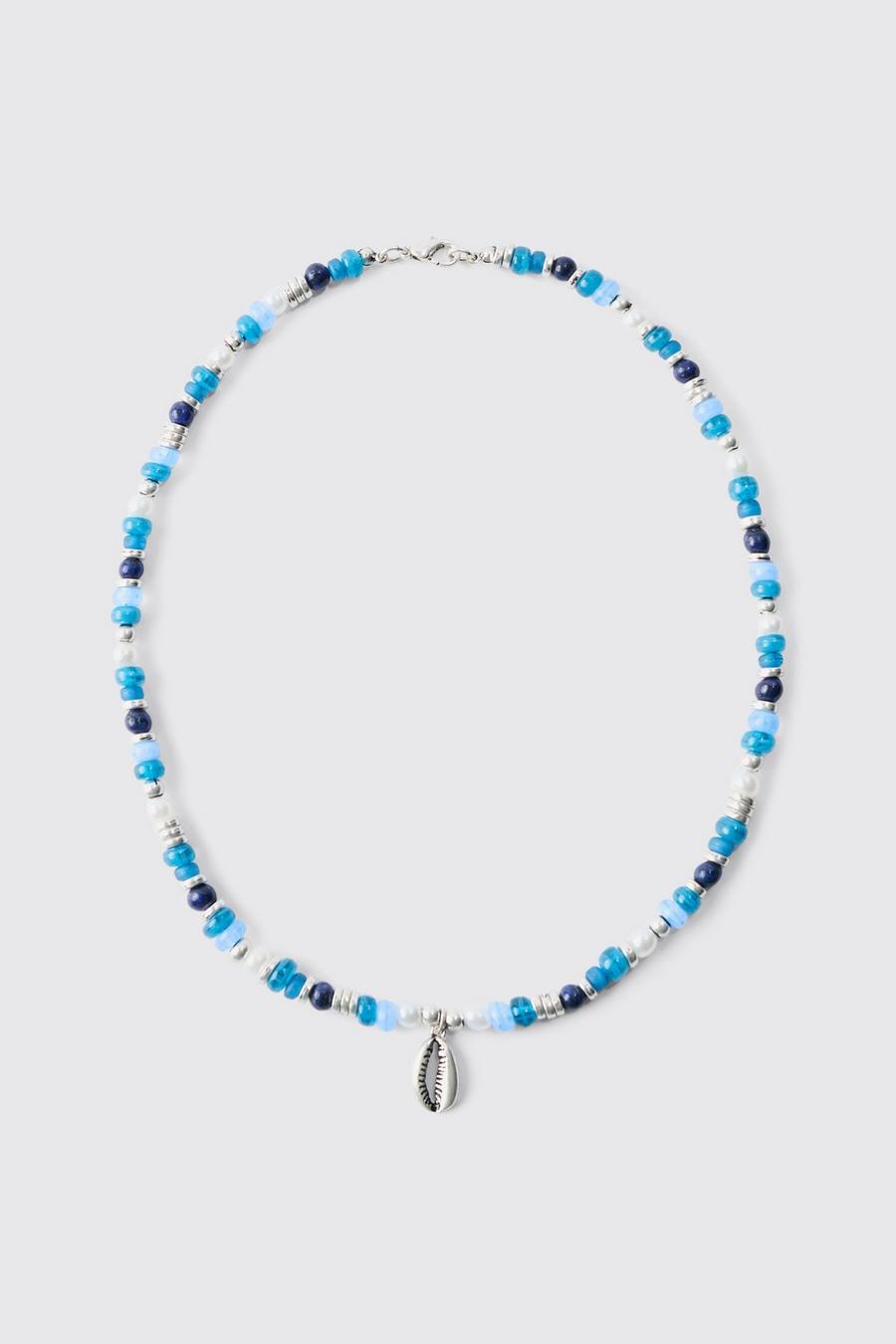 Beaded Shell Necklace In Blue image number 1
