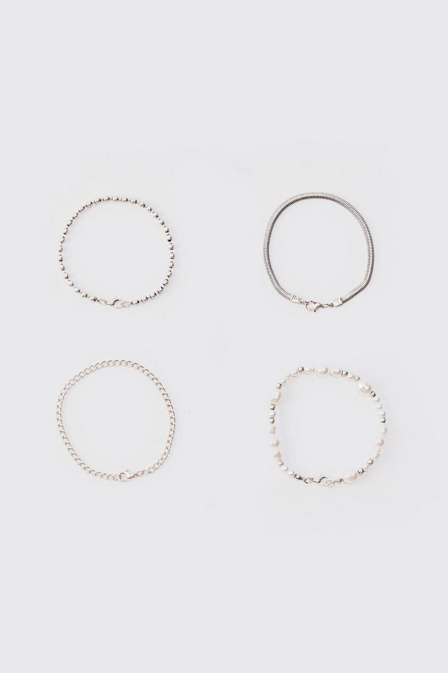 4 Pack Metal Chain Bracelets In Silver image number 1