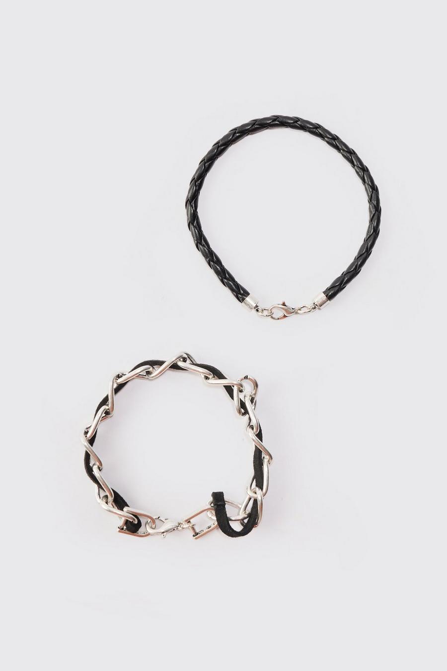 Pack de 2 pulseras de cadena y cordón, Black image number 1