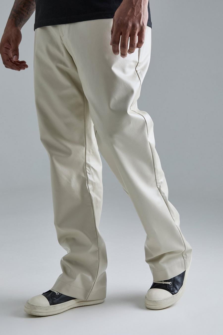 Pantalón Plus ajustado de campana y cuero sintético, Stone image number 1