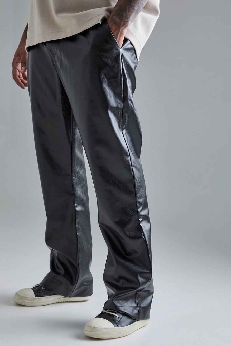 Pantalón Plus ajustado de campana y cuero sintético, Black