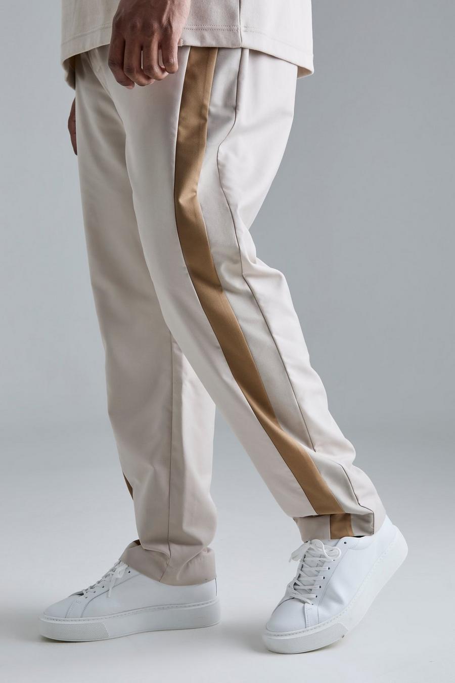 Pantaloni completo Plus Size Skinny Fit con pannelli a blocchi di colore, Stone