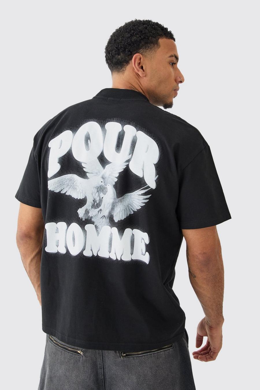 Oversize T-Shirt mit Pour Homme Print, Black